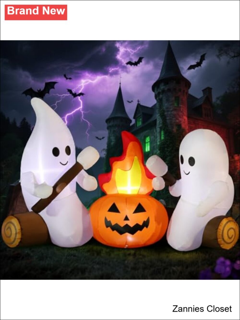 👻 6FT Halloween Inflatable Ghosts Roasting Marshmallows Built-in LEDs Yard